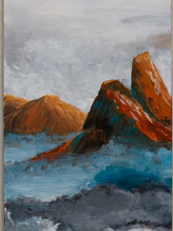 Mountains in clouds wall art | Modern Abstract Himalayas Painting | Gold Effect Acrylic Art on Canvas | Handmade Artwork | modular abstract painting mystical mountains