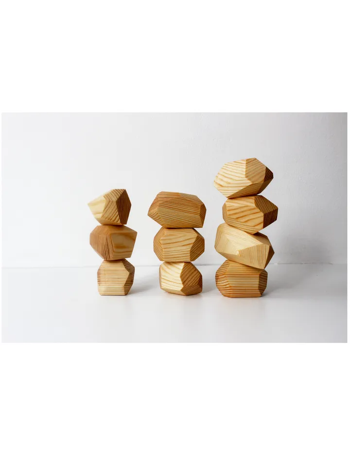 Tumi Ishi - natural wood stones stacking toy, montessori building blocks set