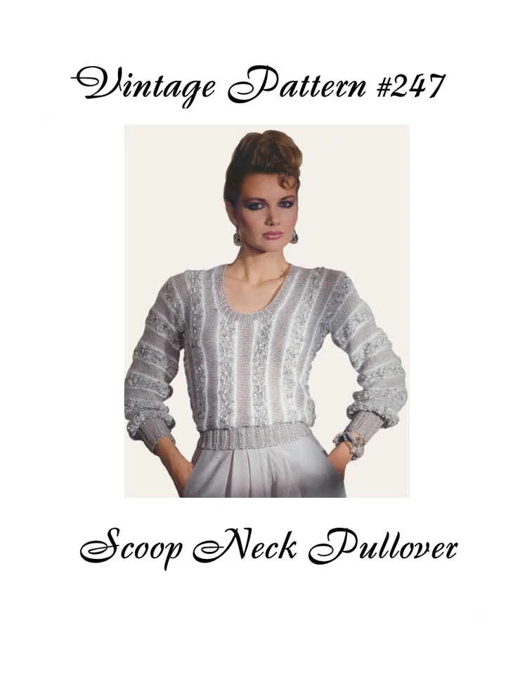 Vintage Knitting Pattern 247 Scoop Neck Pullover Women