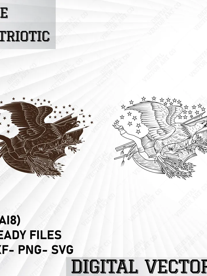 American Patriotic Eagle Vector Art - Laser Cut File SVG/DXF/PNG/Ai for Cricut & Silhouette - Memorial Day, 4th July