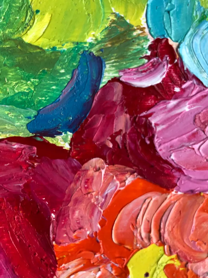 Bright flowers modern impasto painting original oil painting wall art painting 6 x 6 inches