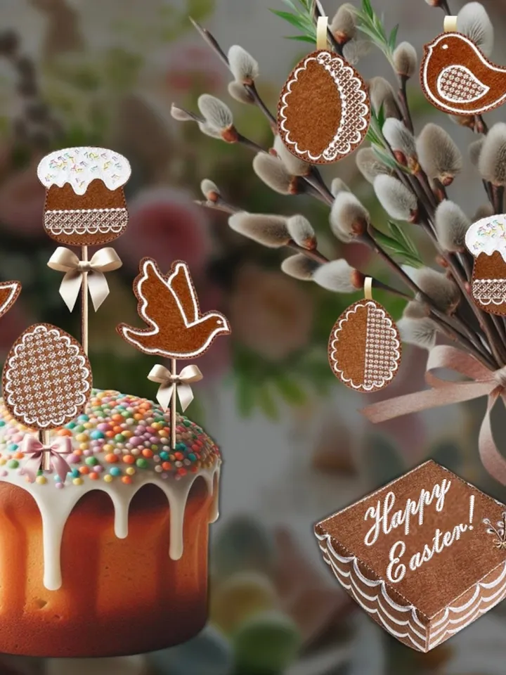 Set of Easter decorative toys “Gingerbread cookies with icing”