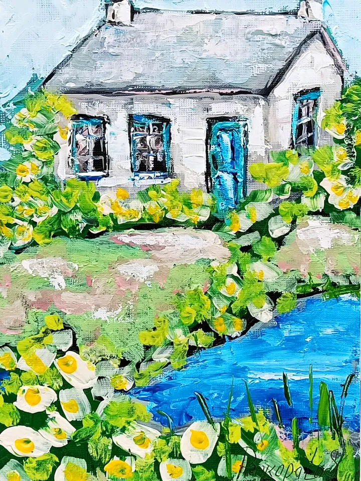 Ireland Painting Irish Cottage Original Art Landscape Impasto Oil Painting Small Impressionist Artwork Art 7x5 by ArtProkopaloSv