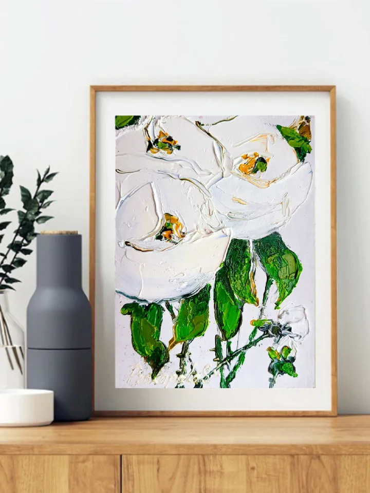 Rose Painting Floral Original Art Impasto painting 7 x 5 boho wall art Flowers Artwork Small Oil Home Wall Art oil by ArtProkopaloSv