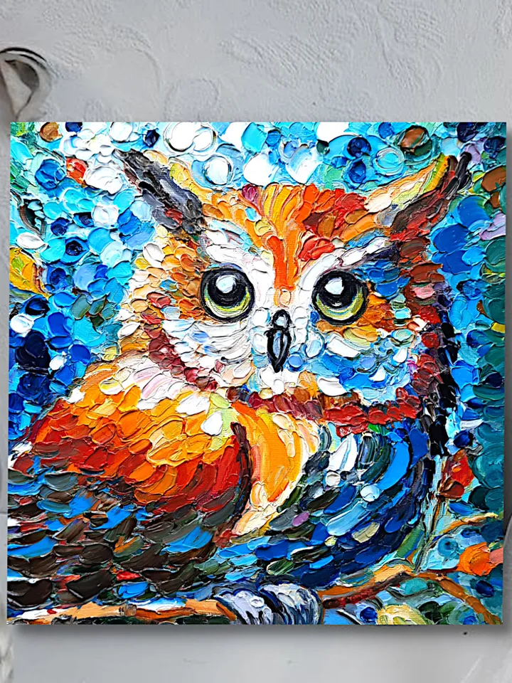 Owl Art Bird Oil Impasto Oil Painting Original Oil painting 8*8
