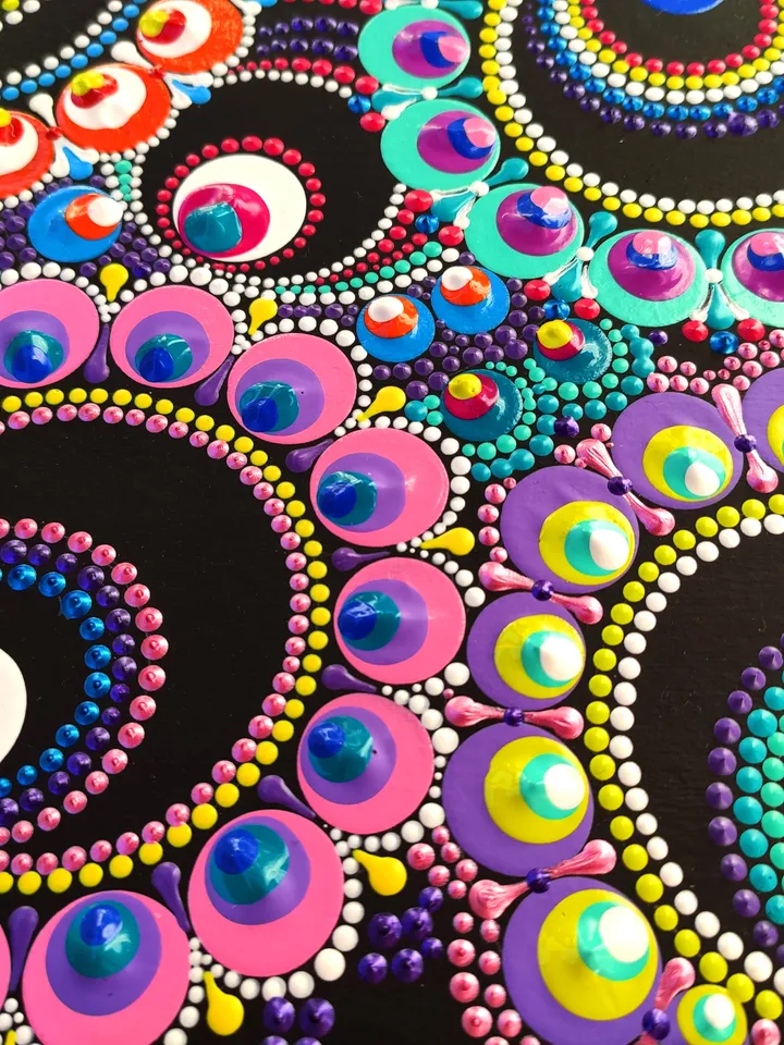 Floral Dot Painting Acrylic Original Art Abstract Flowers Artwork 20 by 20 cm / 8 by 8''
