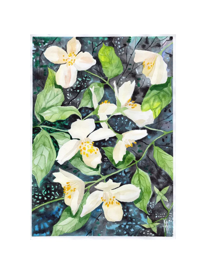 Watercolor painting. Abstraction. Flowers.