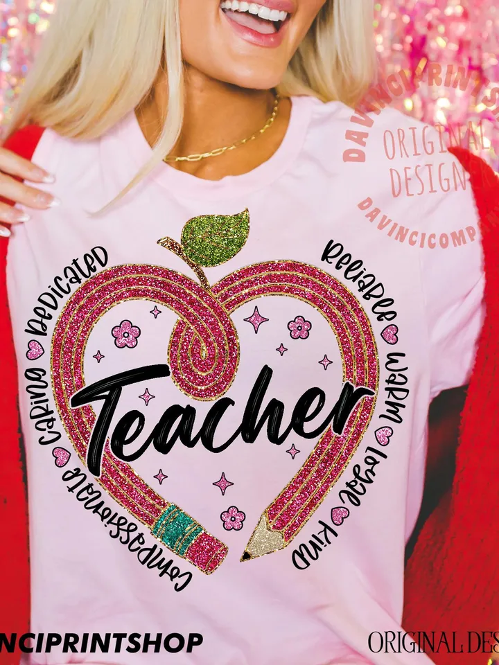 Valentine Teacher Heart Pencil Png, Teacher Valentine png, Teacher png, Valentines png, Teacher Gift, Glitter, Love, Heart, png designs