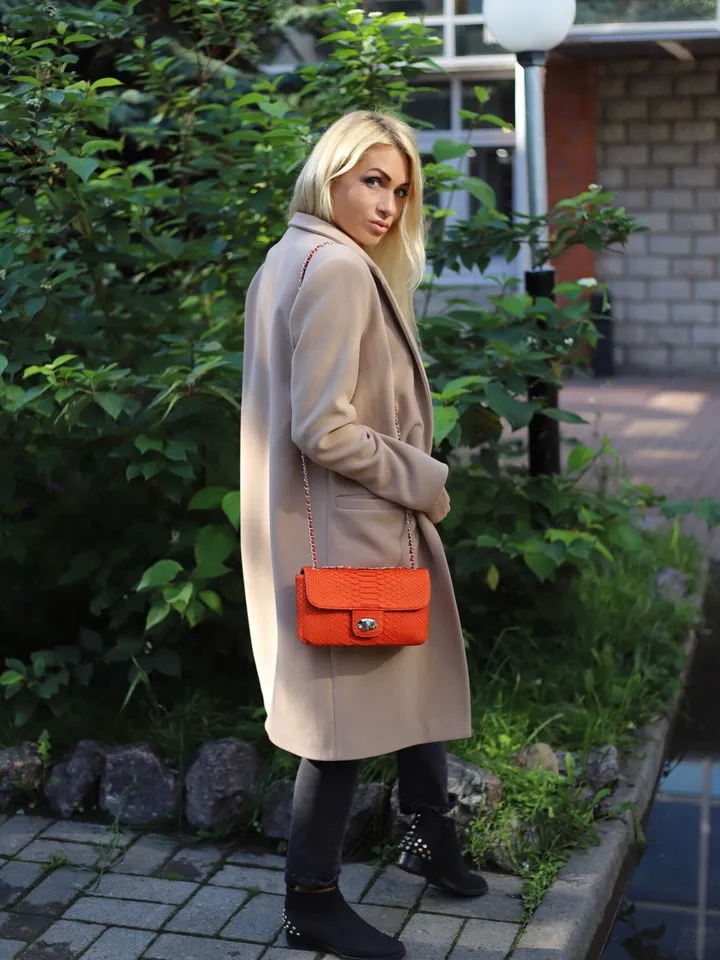 Orange Genuine Python Skin Bag | Exotic lethaer Bags | Leather Women Chain Crossbody | Classy Summer Bag | Leather Handmade Bags | Purses