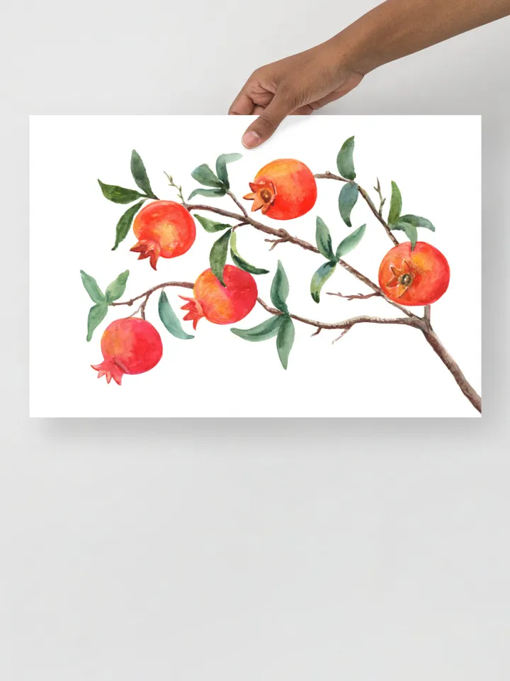 Pomegranate Tree Art Print, Watercolor Painting, Pomegranate Artwork, Vintage Fruit Trees, Gift For Chef, Fruit Painting, Still Life Fruit,
