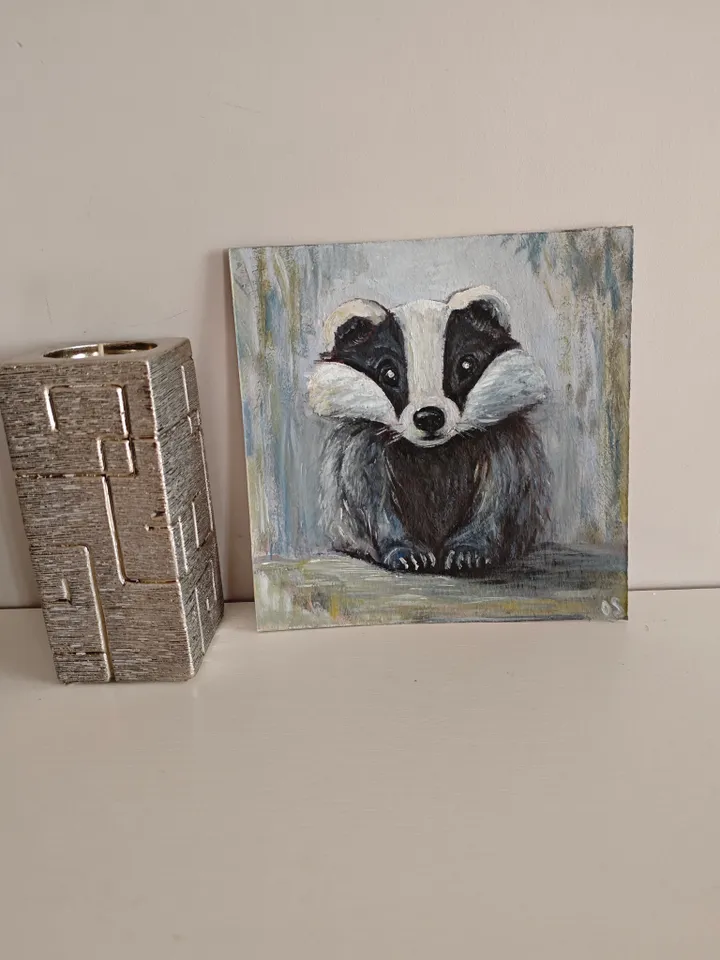 Badger Original Painting Cute Badger Original Art Animal Artwork Badger Funny Oil Painting Cute Badger Wall Decor Art 8 x 8 inches by OlgaSokolovaArt