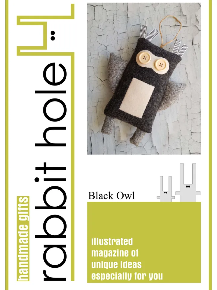 Black OWL sewing pattern PDF, digital tutorial in English, Home decor sewing diy, Halloween doll pattern