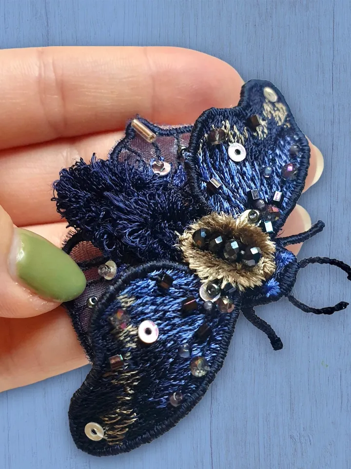 Brooch Moth machine embroidery design FSL, insect brooch, FSL brooch Free Standing Lace