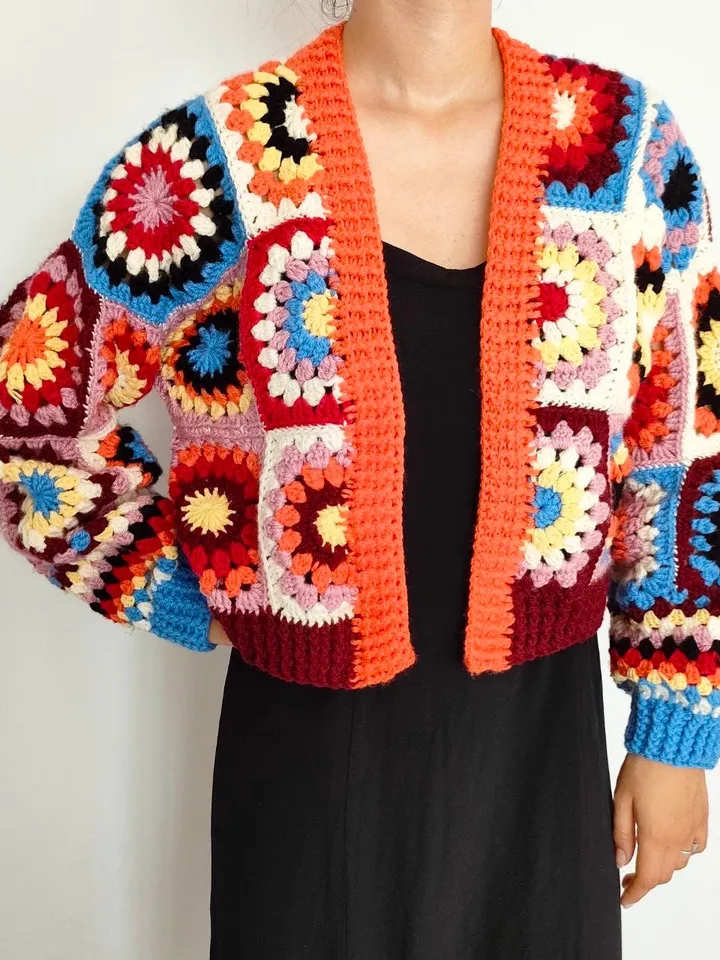 Granny Cardigan crochet pattern, granny squares cardigan, colorful cardigan crochet pattern instant download