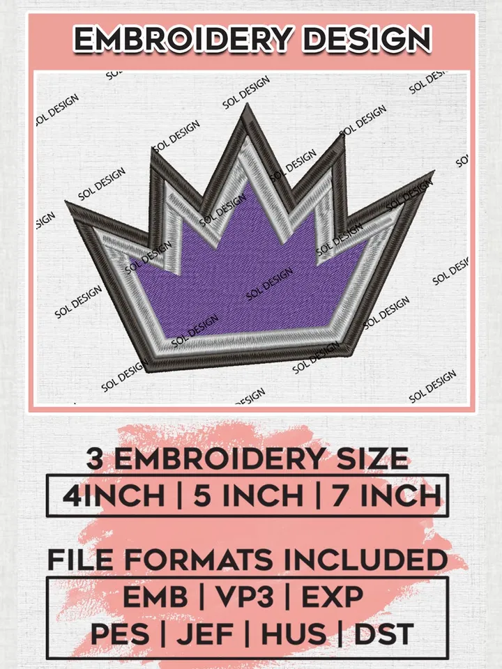 Sacramento Kings Embroidery Design, NBA Embroidery, NBA Kings Embroidery Designs, NBA Logo Machine Embroidery, NBA Embroidery Design, Digital Download