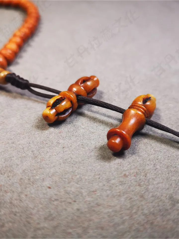 Gandhanra Hand Carved Tibetan Yak Bone Amulet, Vajra and Kila(Dorje Phurba) Pendant Mala,Prayer Beads