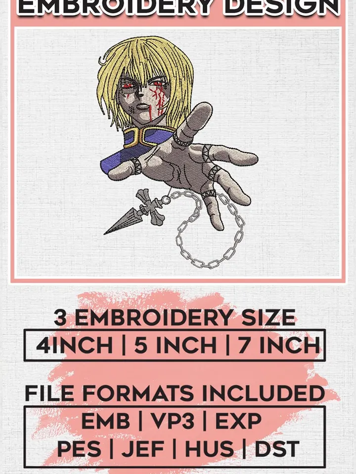Kurapika Embroidery Designs, Kurapika Anime Character Embroidery Files, Hunter x Hunter Machine Embroidery Pattern EMB_ANIME_217