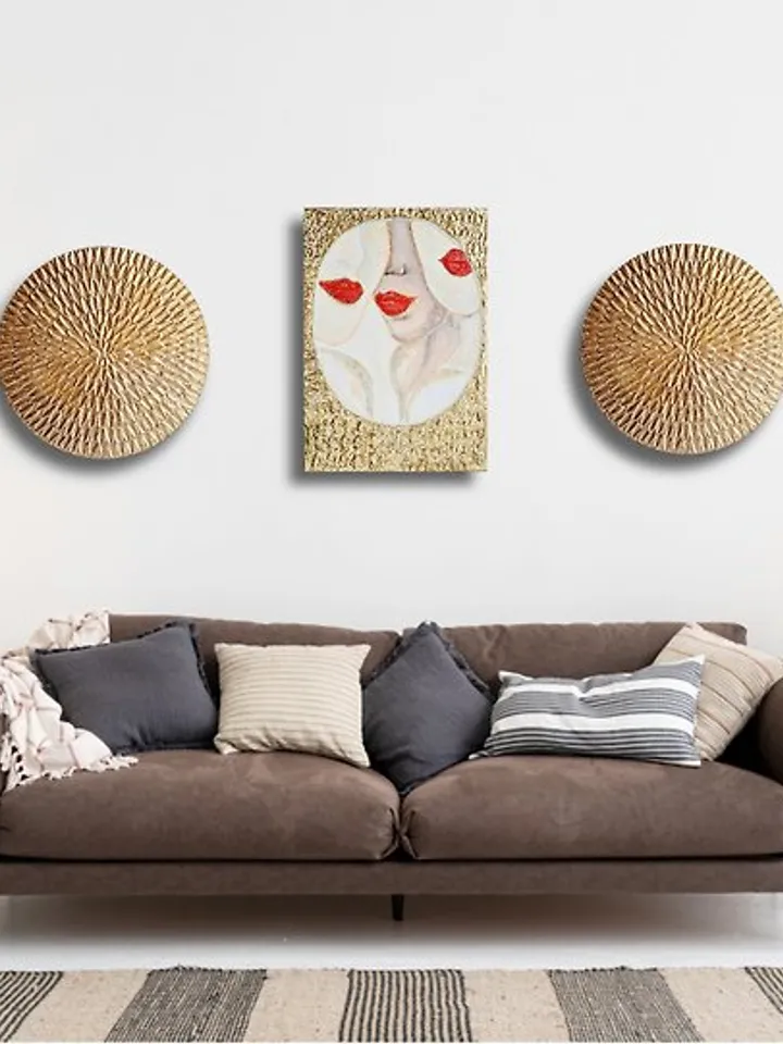 Handmade original wall painting Gold leaf painting on canvas 女人的脸在镜子里, 原创艺术, 肖像画