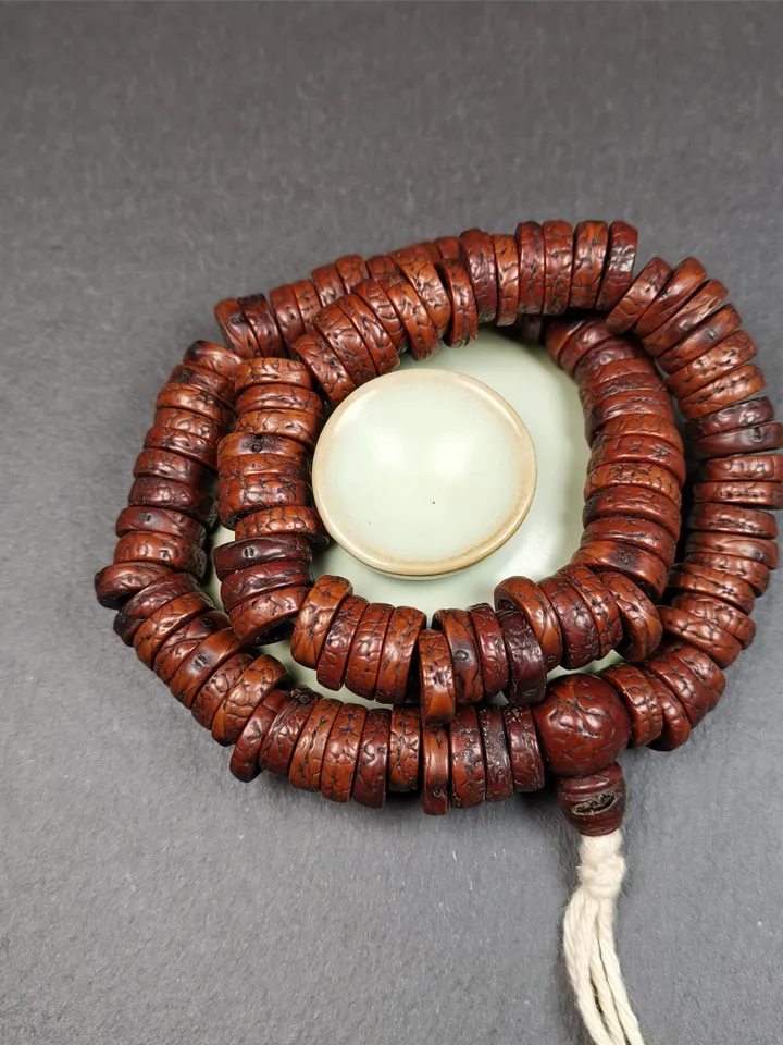 Gandhanra Antique 108 Bodhi Beads Mala,Old Prayer Beads Necklace,Diameter 14mm,Circumference 44 cm