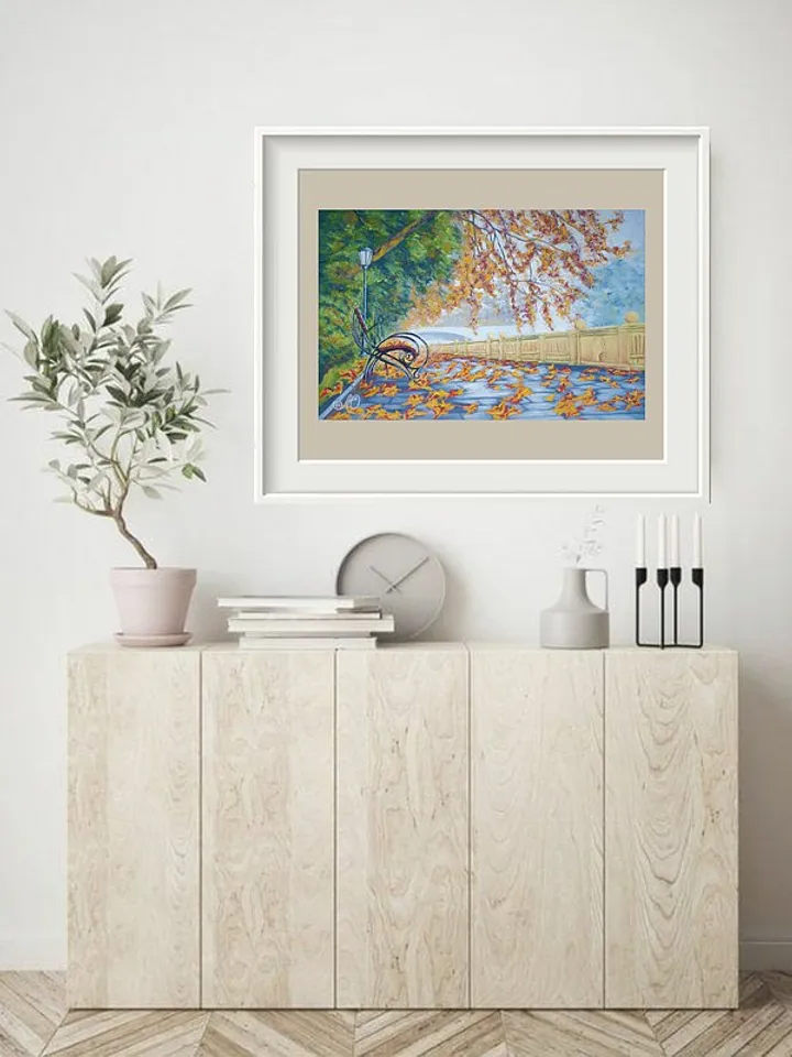 Fall Painting City Original Art Landscape Wall Art Autumn Soft Pastel Painting