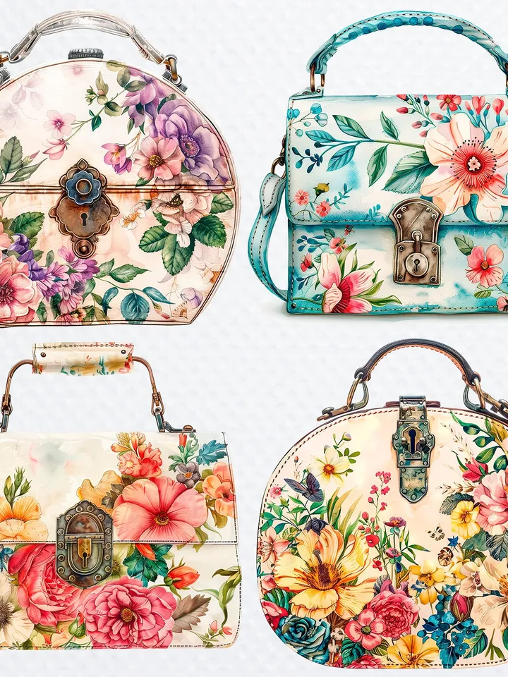 18 Floral Handbag PNG Bundle, Floral Purse, Floral Clutch, Printable Watercolor clipart for sublimation, Digital download, Paper craft