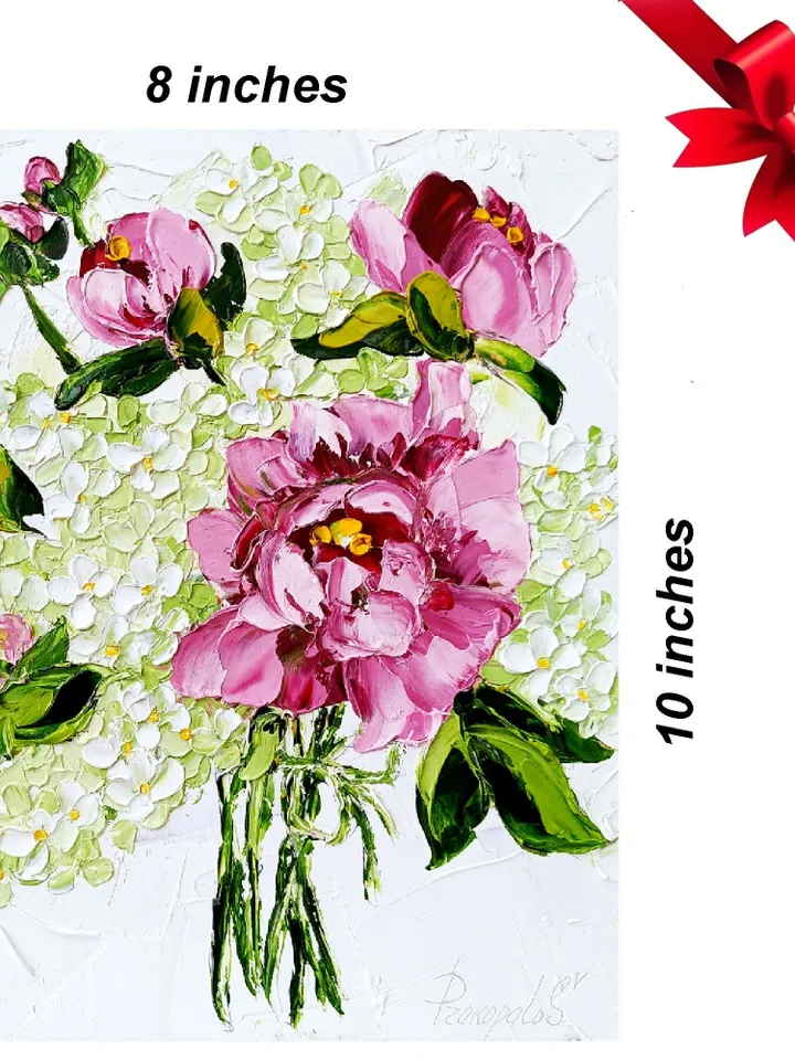 Lilac Painting Peony Original Art Impasto Oil Painting 10x8 painting Floral Painting by ArtProkopaloSv