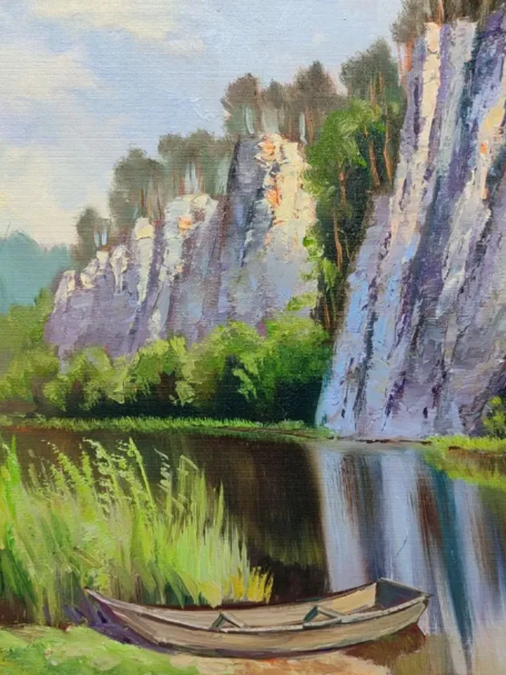 Painting on canvas “River Cliffs”, oil, size 50 x 40 cm