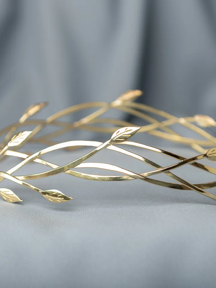 Tiara for wood nymph from branches and leaves Crown of Forest dryad Silver diadem, fantasy fairy elven Princess Kementar
