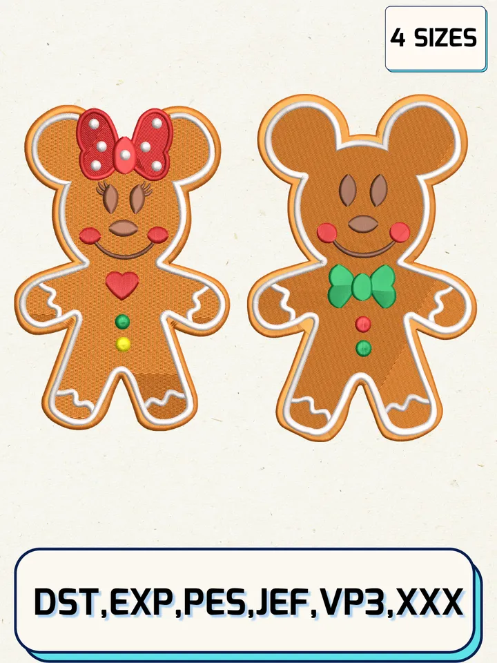 Bundle Gingerbread Mickey And Minnie Embroidery Design,Christmas Embroidery Designs,Machine Embroidery Files,4 Sizes