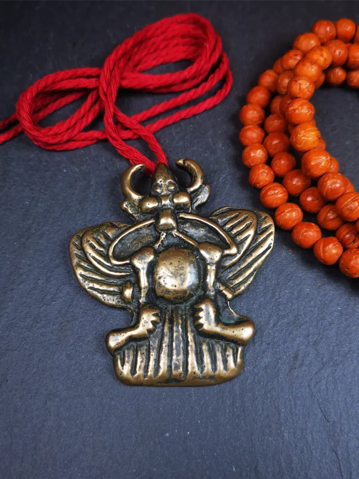 Gandhanra Antique Tibetan Buddhist Amulet Garuda,Garula,Suparna,Golden-winged Bird Pendant,Made of Bronze,80 years old