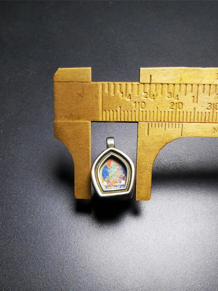 Gandhanra Antique Handmade Gau Ghau Shrine, Green Tara/Guru Rinpoche,Mini Size Tibetan Buddhist Altar Amulet Pendant,Made of White Copper