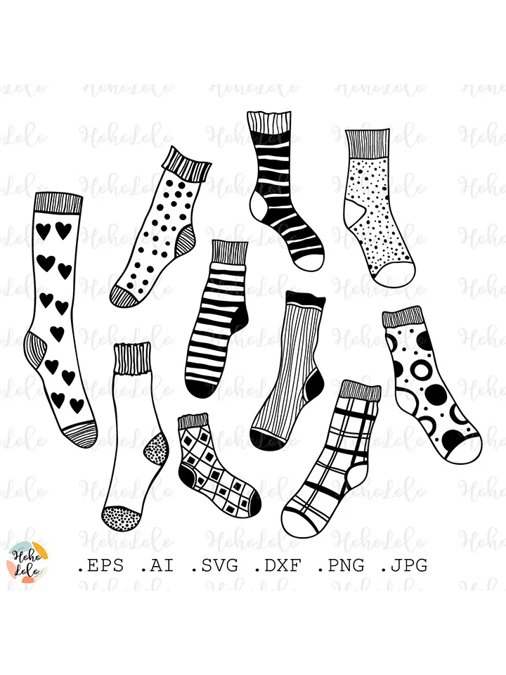 Socks Svg, Socks Clipart Png, Socks Cricut, Socks Stencil Templates Dxf, Socks Doddle, Socks Vector Image