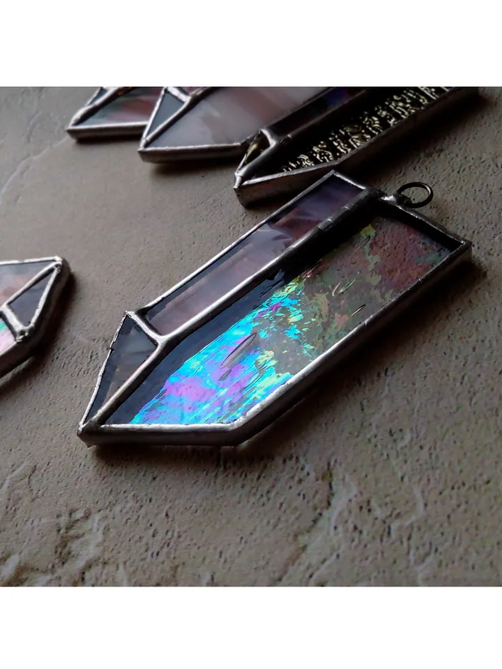 Glass crystal, semi precious stone imitation, simple stained glass, iridescent stained glass, Minimalist necklace