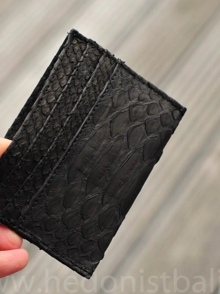 Genuine python skin creditcards holder/business cads holder black color unisex wallet small, gift idea exotic leather python skin