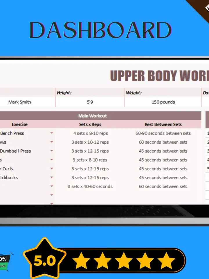 Upper Body Workout Template - Editable Google Sheets for Strength Training & Fitness Progress Tracking, Digital Download