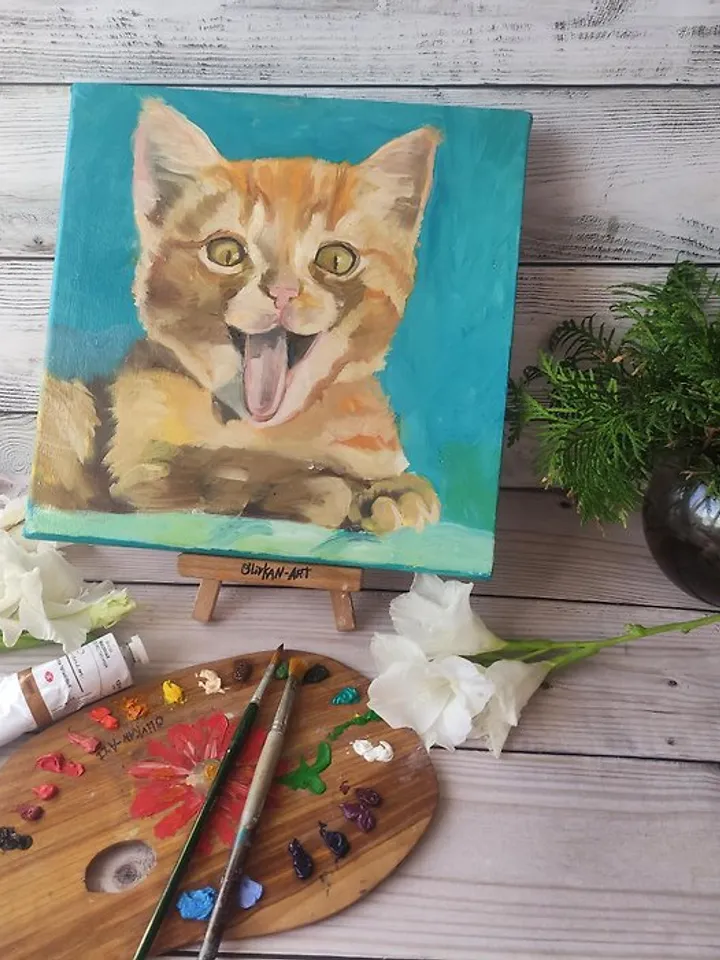 Kitten Original Art Red Cat Oil Painting Animal Pet Painting