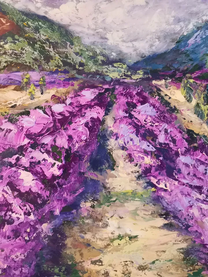 Provence Lavender Field Mountains Painting Original Oil Art Artist Svinar Oksana