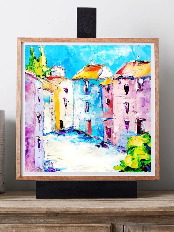 Italian Houses Oil Painting Cinque Terre Cityscape Original Art Italy Wall Art Decor Travel Gifts 8 x 8 by ArtProkopaloSv