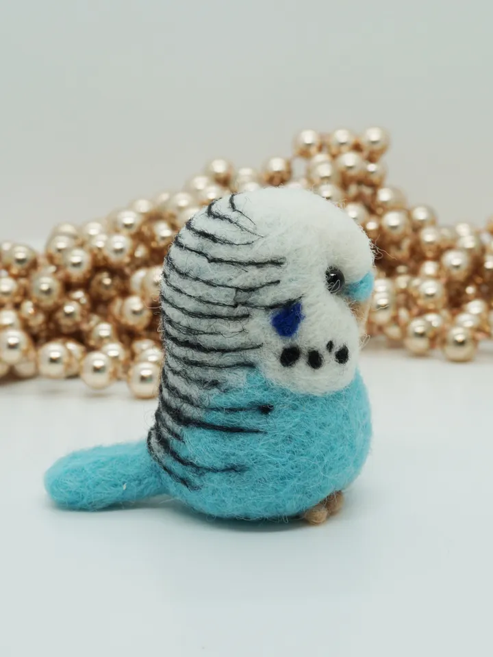 Cute miniature needle felted turquoise budgie, ships from the USA