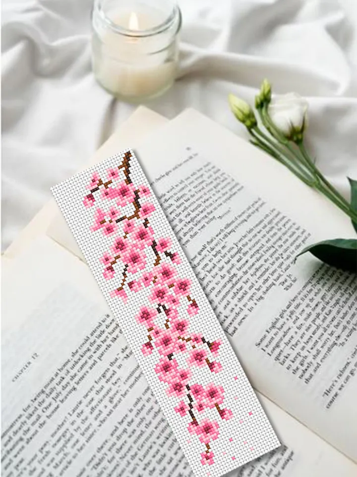 Sakura bookmark cross stitch pattern PDF download Spring cross stitch chart, Flower bookmark pattern digital PDF, Сherry blossom #B261