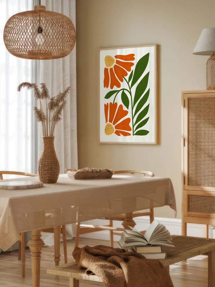 Abstract Flowers Print Set of 3, Boho Style Terracotta Prints, Floral Wall Art, Vintage Art Print, Boho Printable Art, Flower Market Poster