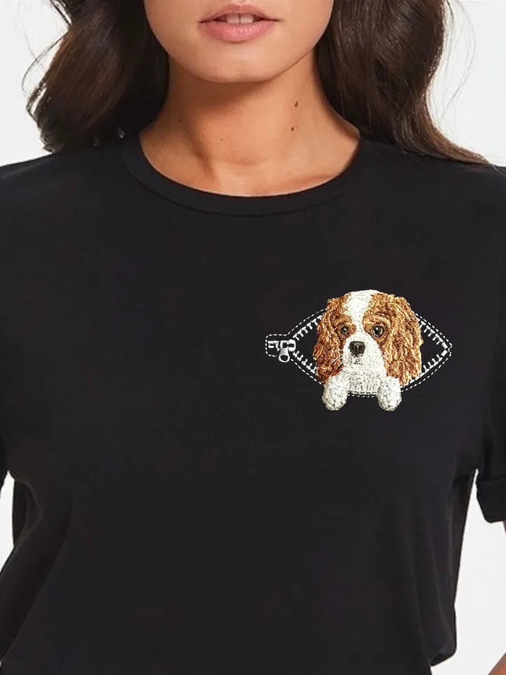 Cavalier Charles in a zipper pocket Miniature realistic machine embroidery design Pet design dog realistic pattern puppy embroidery motif