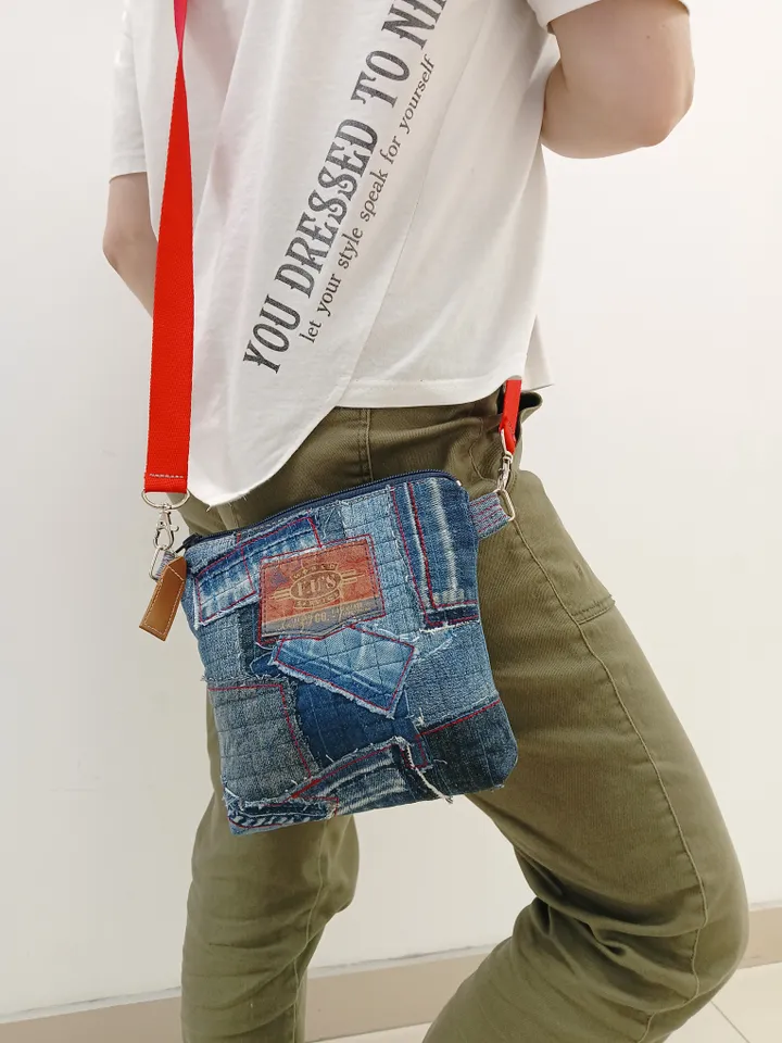Cute small denim crossbody bag, jeans recycled purse
