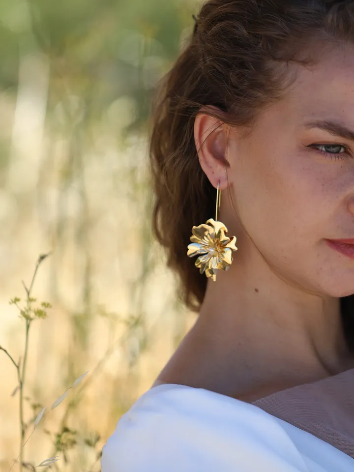 Boho Wedding Earrings, Flower Chandelier Statement Gold Bridal Earrings, Floral Wedding Earrings, Vintage Bohemian Jewelry, Bridesmaid Gift