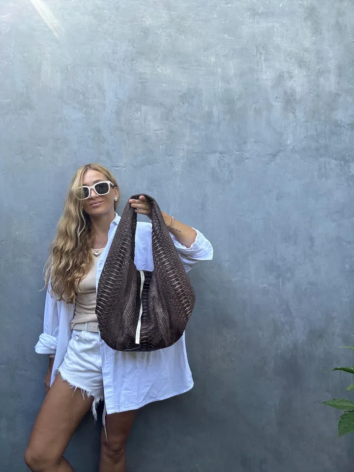 Big Soft Hobo Classy Sport Woman Bag | Purse Genuine Python Skin | Python Skin Products | Beige Big Elegant Leather Designer Soft Bag Snake