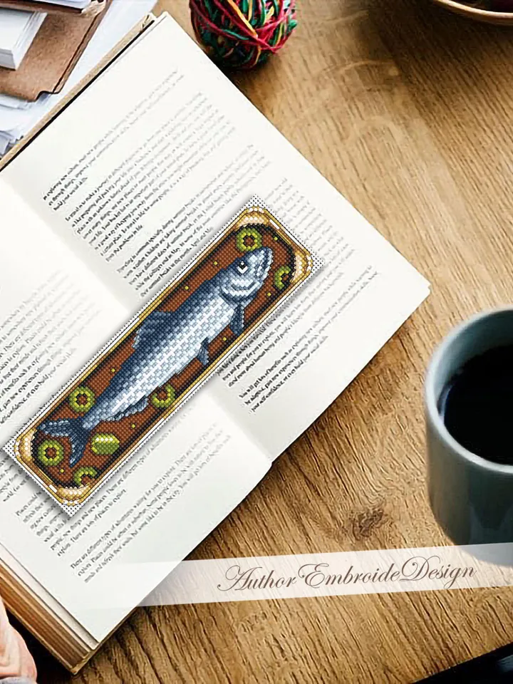 Sardine bookmark cross stitch pattern PDF download Canned sardine with olives cross stitch chart, Funny bookmark pattern digital PDF #B438