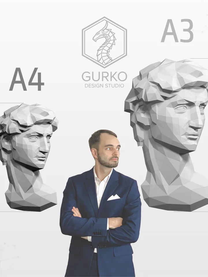 David Papercraft, Digital Template, PDF Download, Gurko, 3D Low Poly, Pepakura, DIY Origami Sculpture, Paper Decor, DIY Gift