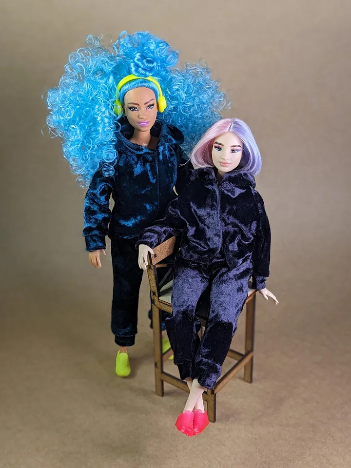 Handmade casual green velvet two-piece set (hoodie and pants) for 1/6 scale fashion female dolls