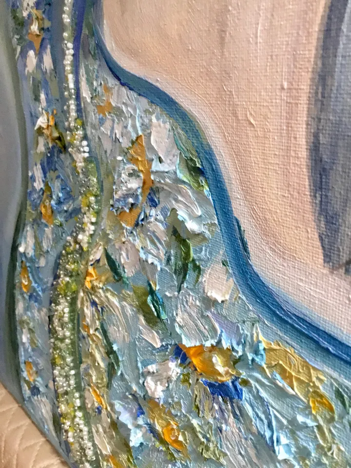 Purity - original oil painting on large canvas,rhinestones decorated, woman in daisies,impasto oil painting,home decoration,woman in daisies
