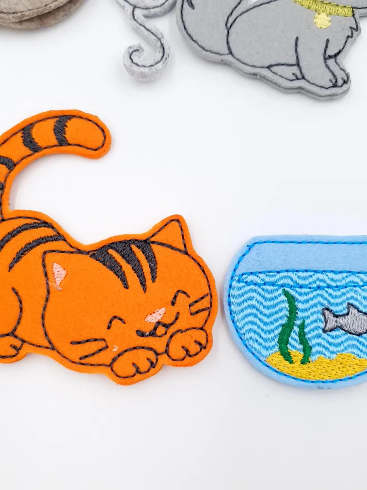 Cat Finger Puppets Embroidery Design Set - ITH Feltie Toys for 4x4 Hoop - Cute Kitten DIY Project File